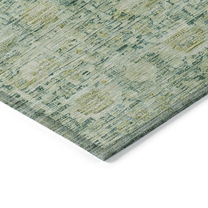 3' X 5' Artichoke Green And Teal Blue Oriental Washable Indoor Outdoor Area Rug