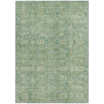 3' X 5' Artichoke Green And Teal Blue Oriental Washable Indoor Outdoor Area Rug