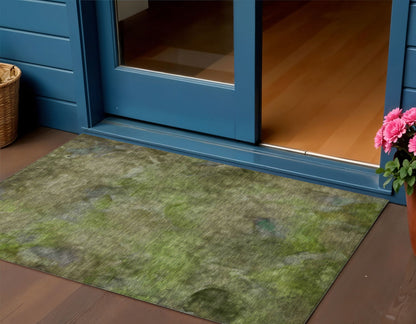 3' X 5' Olive Green And Gray Abstract Washable Indoor Outdoor Area Rug