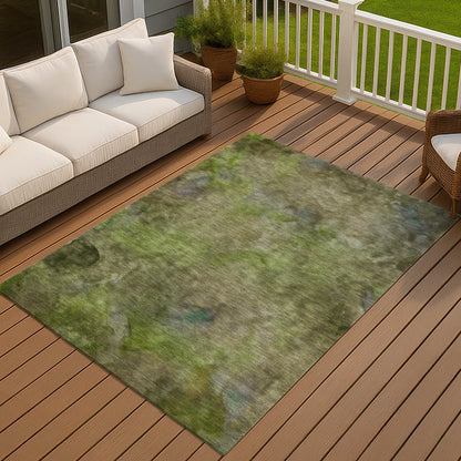 3' X 5' Olive Green And Gray Abstract Washable Indoor Outdoor Area Rug