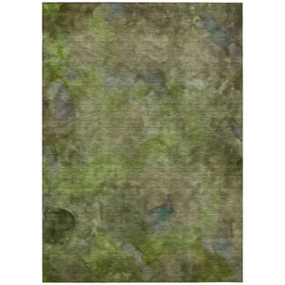 3' X 5' Olive Green And Gray Abstract Washable Indoor Outdoor Area Rug