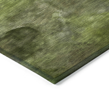 3' X 5' Olive Green And Gray Abstract Washable Indoor Outdoor Area Rug