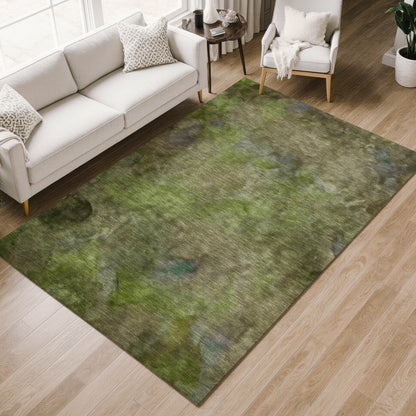 3' X 5' Olive Green And Gray Abstract Washable Indoor Outdoor Area Rug