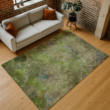 3' X 5' Olive Green And Gray Abstract Washable Indoor Outdoor Area Rug