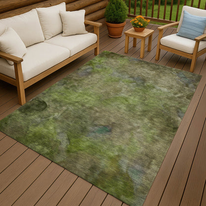 3' X 5' Olive Green And Gray Abstract Washable Indoor Outdoor Area Rug